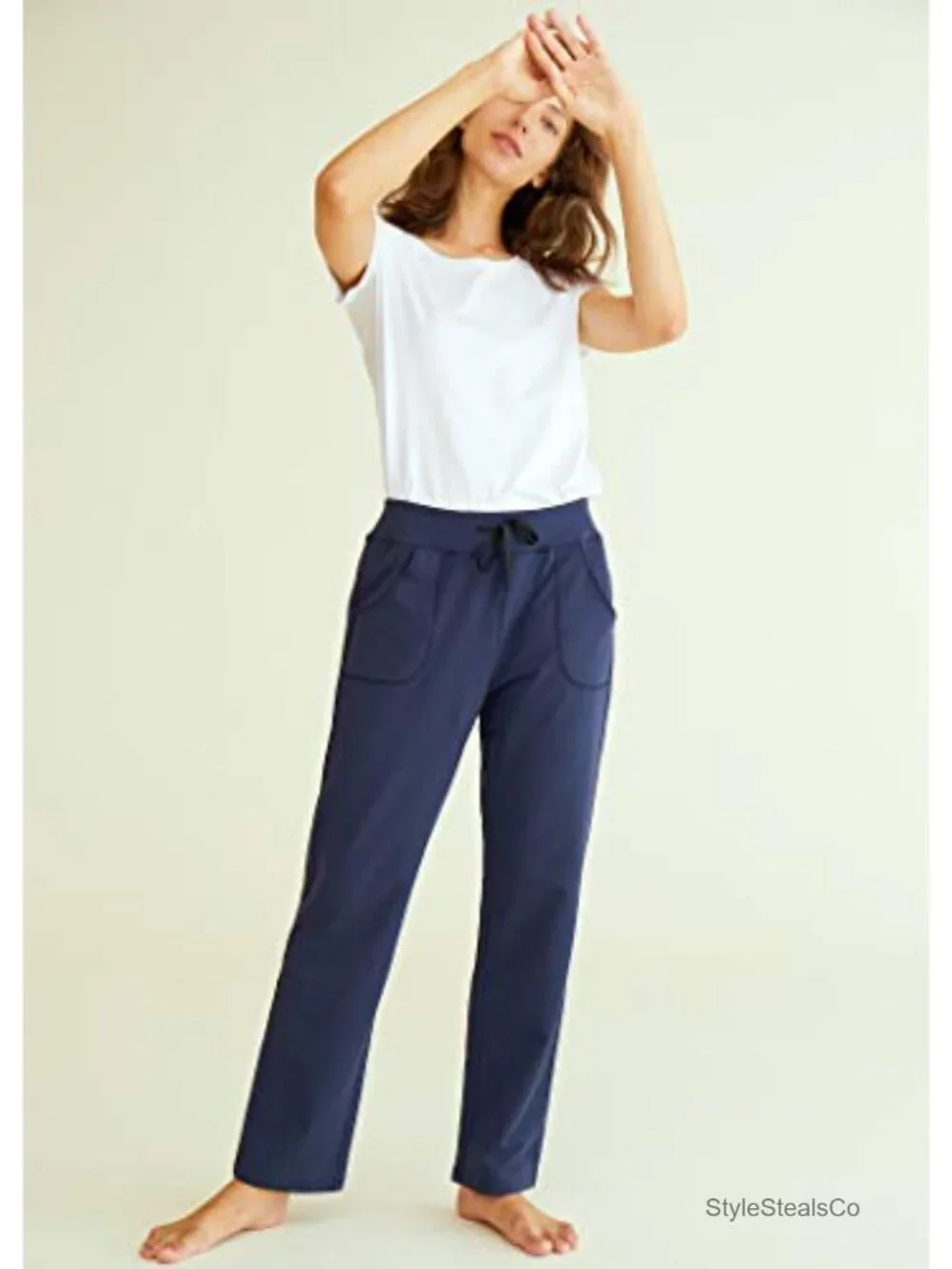 Cotton Lounge Pants with Pockets Drawstring High Rise